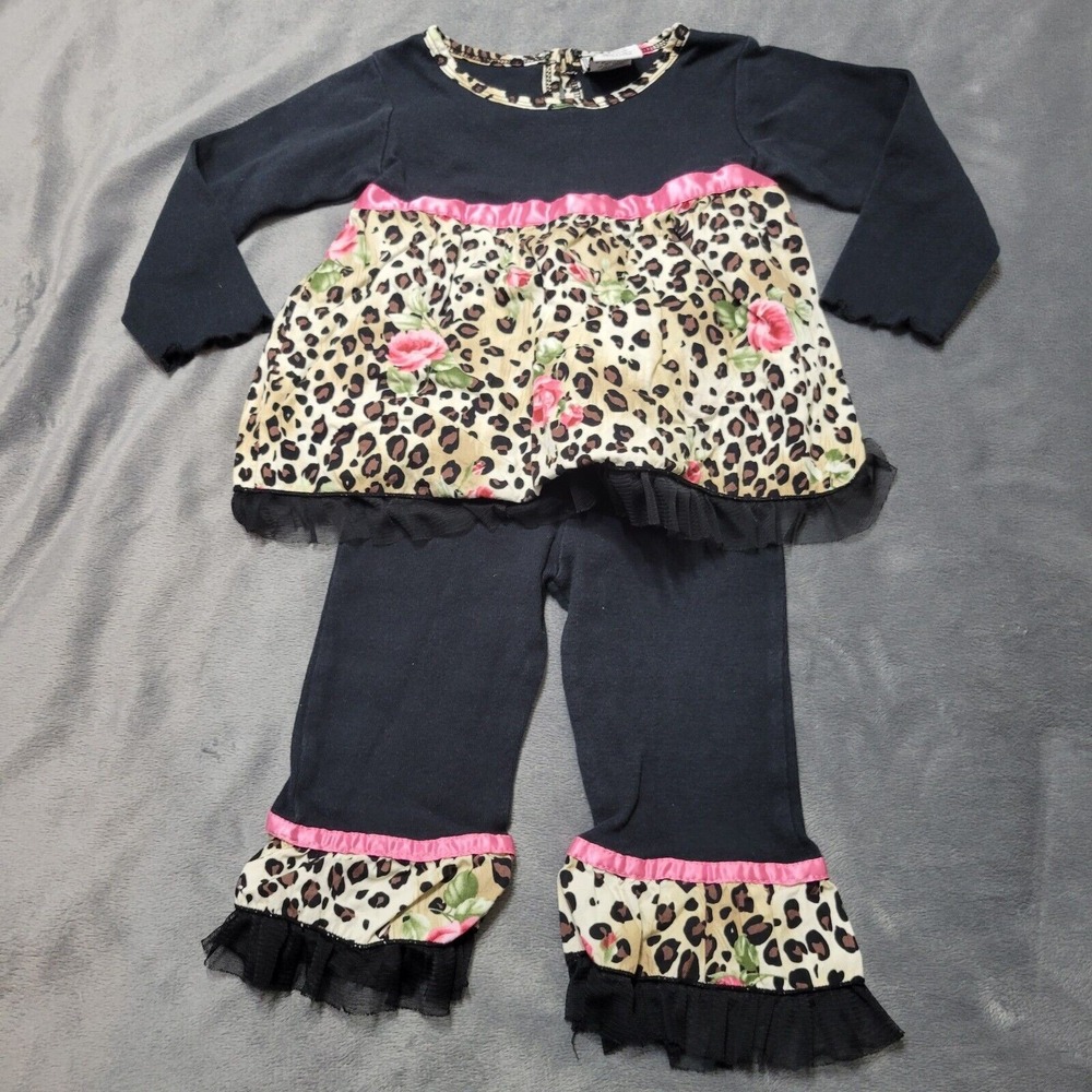 Jojo Designs Outfits Girl 18 Month Pants Set Pink Button Front Black Leapord Top
